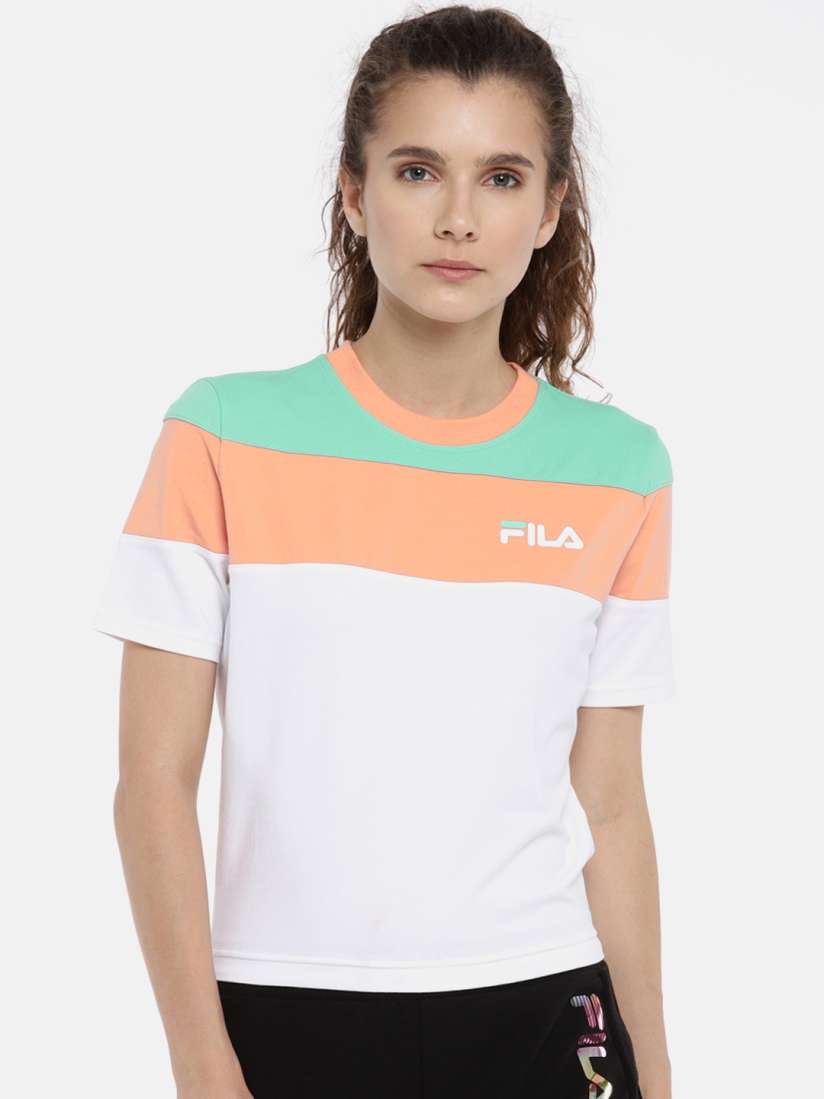 Buy FILA Women White Peach Colourblocked MAYA Round Neck T shirt Tshirts for Women 2458314 Myntra