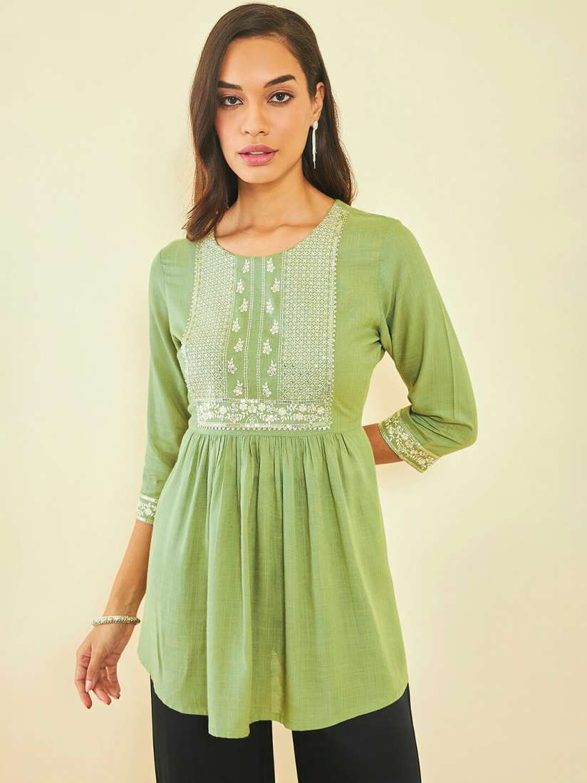 Buy Soch Floral Embroidered Sequined A Line Kurti Kurtis for Women 24585092 Myntra