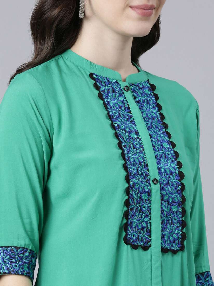 Buy Neerus Floral Yoke Design Thread Work A-Line Kurta - Kurtas 