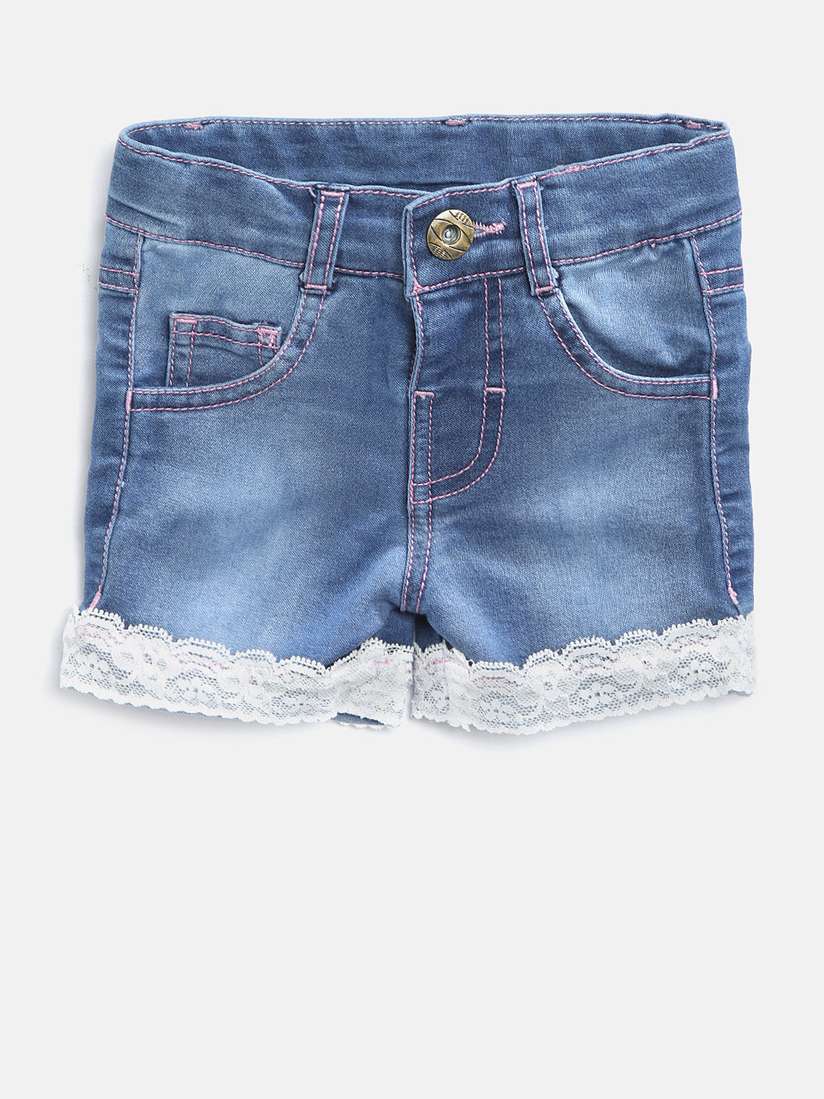 Buy 612 league Girls Blue Washed Denim Shorts Shorts for Girls
