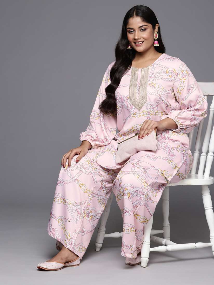Buy A PLUS BY AHALYAA Plus Size Printed Zari Regular Kurti With Palazzos Kurta Sets for Women 24591416 Myntra