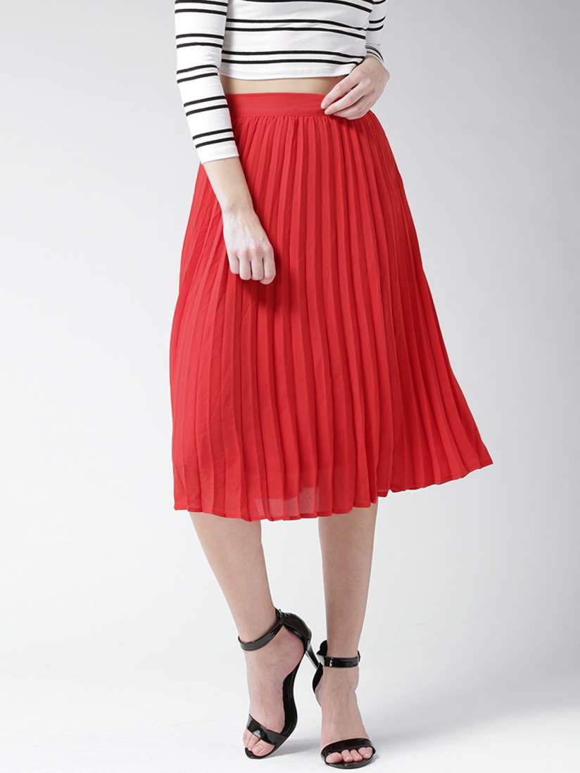 Buy FOREVER 21 Red Accordion Pleat A Line Midi Skirt Skirts for Women 2459699 Myntra