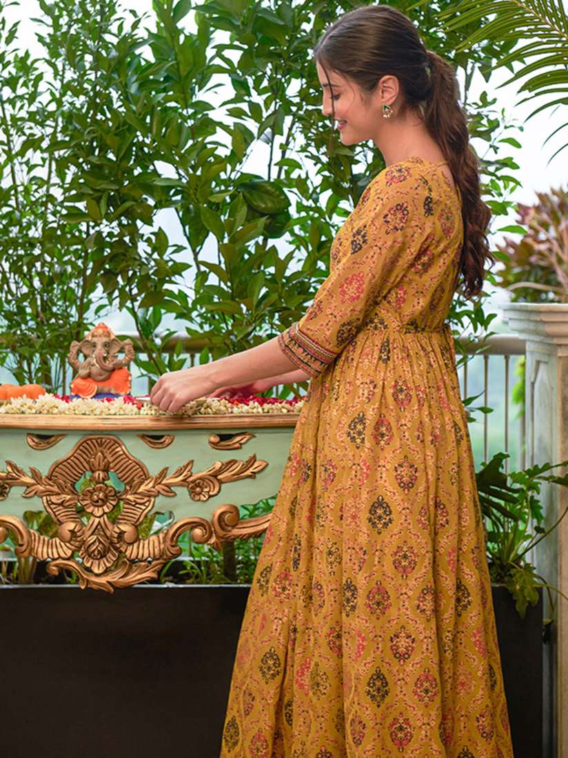 Buy AURELIA Ethnic Motifs Printed Sequinned Maxi Ethnic Dress Ethnic Dresses for Women 24601678 Myntra