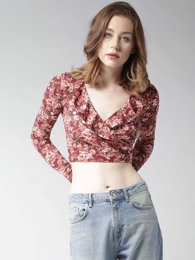 Buy FOREVER 21 Women Maroon Floral Print Crop Wrap Top Tops for Women 2460564 Myntra