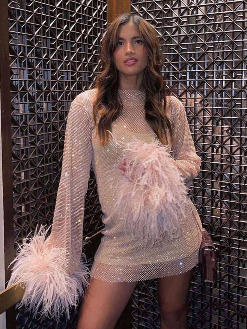 Buy StyleCast Self Design Fluffy Glitter Mini Bodycon Dress Dresses for Women 24609486 Myntra