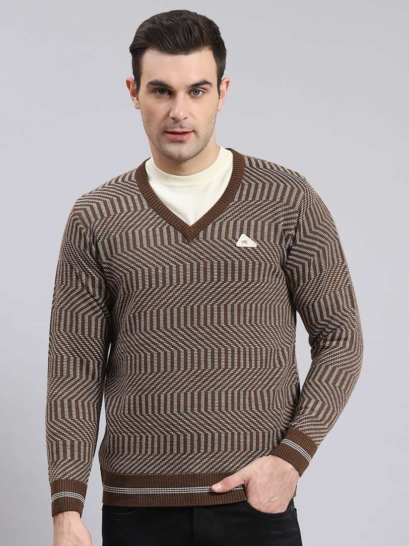 Buy Monte Carlo Geometric Self Design V Neck Pullover Sweaters for Men 24612122 Myntra