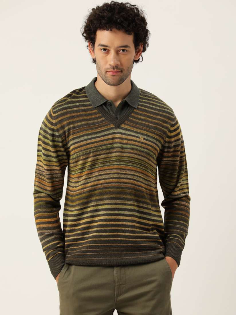 Buy Monte Carlo Men Olive Green Striped Woollen Pullover Sweaters for Men 24612160 Myntra