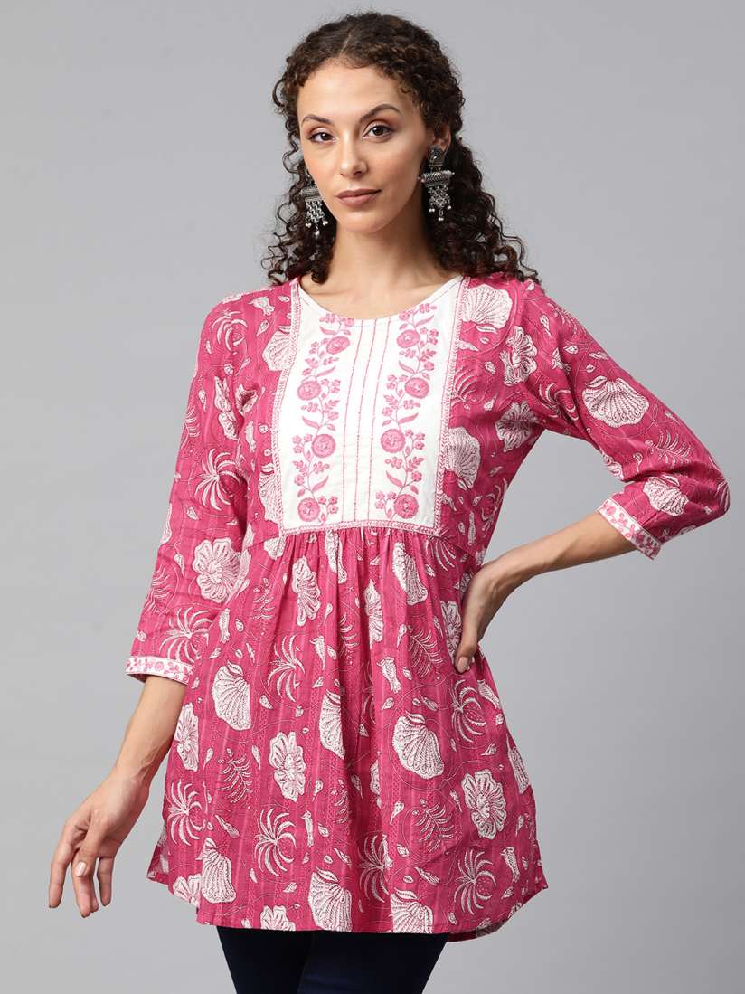 Buy Readiprint Fashions Floral Printed Thread Work Pure Cotton Pleated Kurti Kurtis for Women 24616538 Myntra