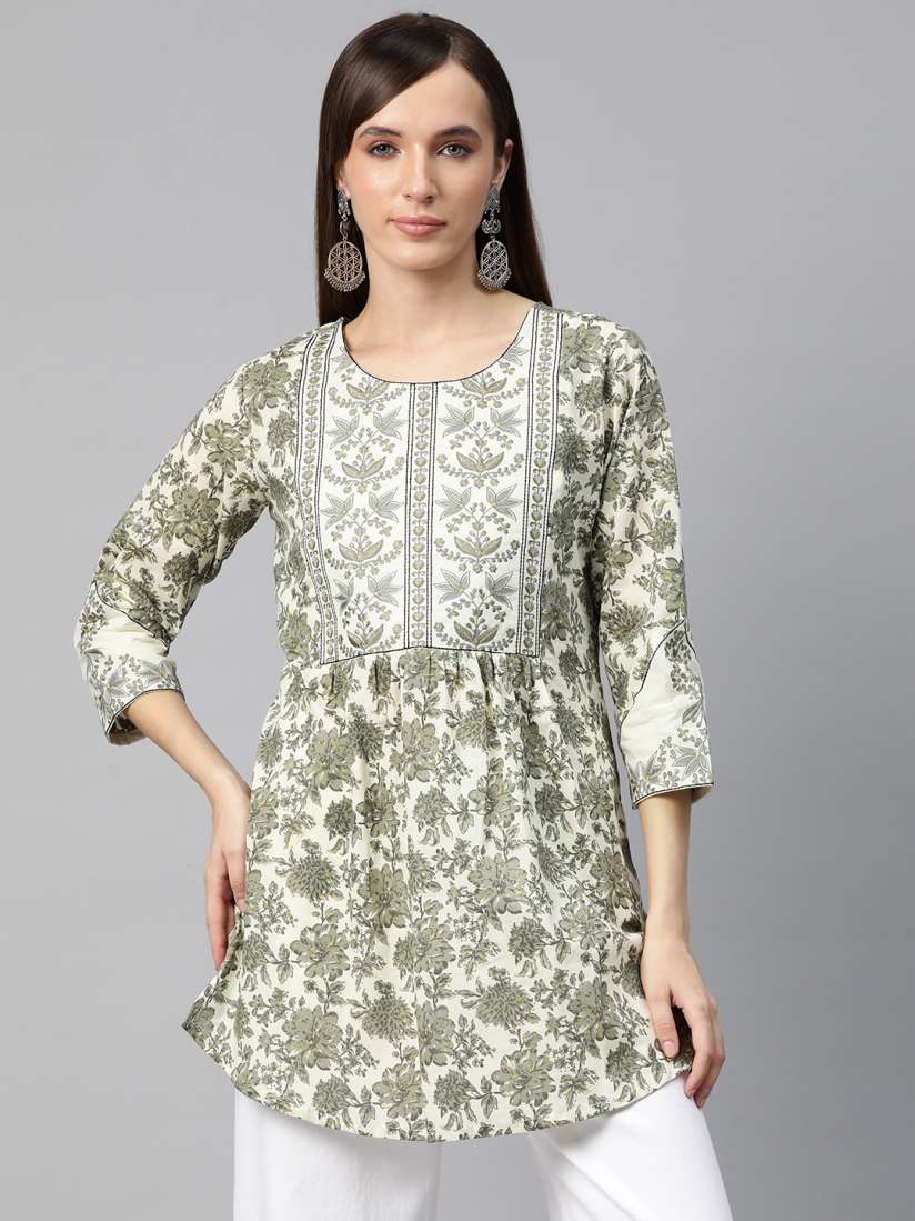 Buy Readiprint Fashions Floral Printed Thread Work Pure Cotton Pleated Kurti Kurtis for Women 24616576 Myntra
