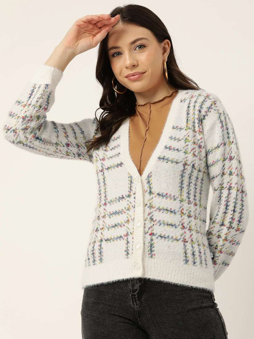 Myntra Checked Cardigan FOREVER 21 Men Black White Checked