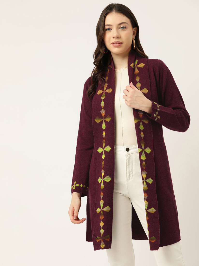 Buy Monte Carlo Self Design Detail Open Front Longline Sweater Sweaters for Women 24616878 Myntra