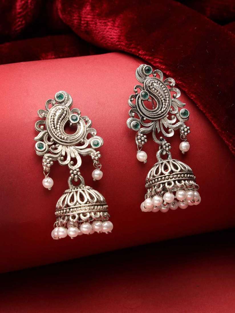 Buy ADIVA Silver Plated Peacock Shaped Jhumkas Earrings for Women 24622894 Myntra