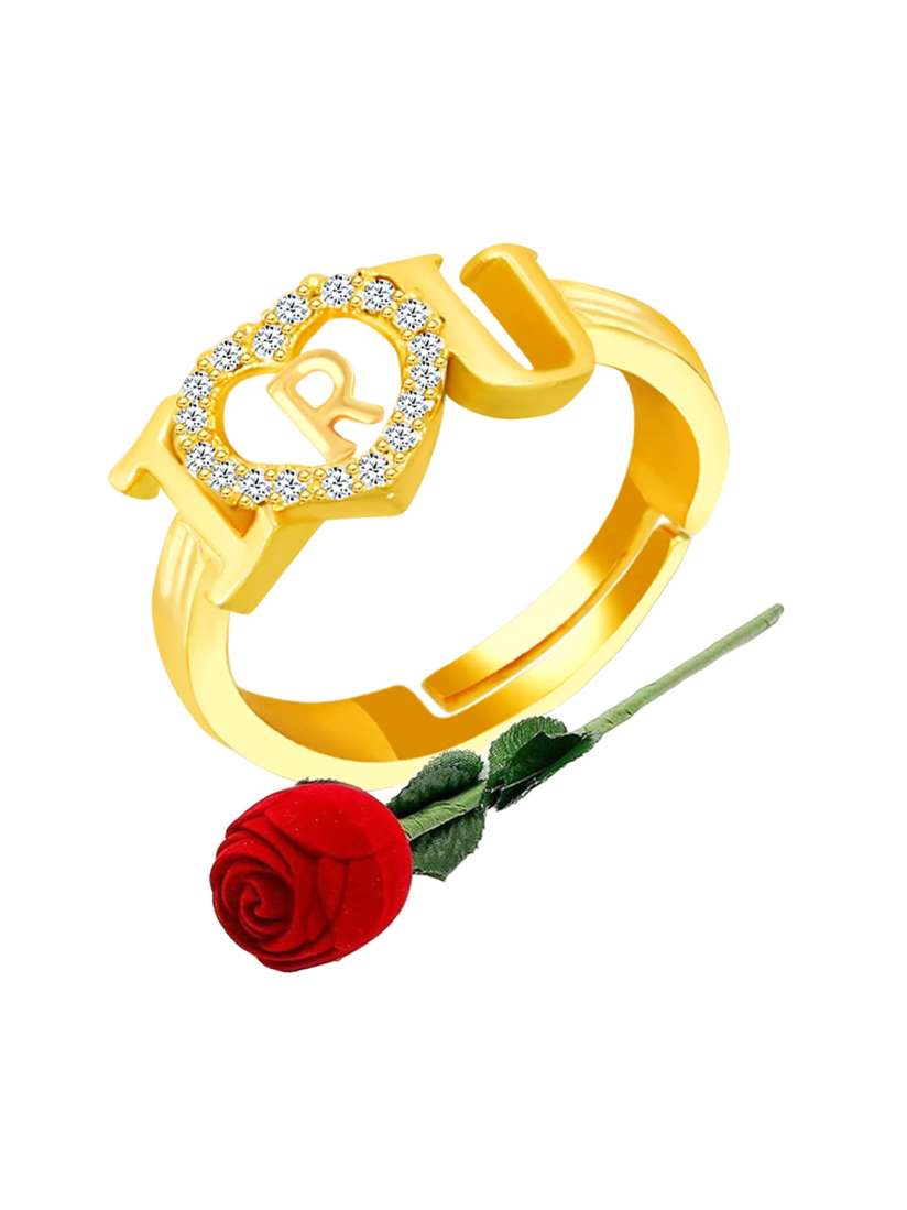 Buy MEENAZ Gold Plated Cubic Zirconia Studded R Alphabet Ring With Rose Box Ring for Women 24623484 Myntra