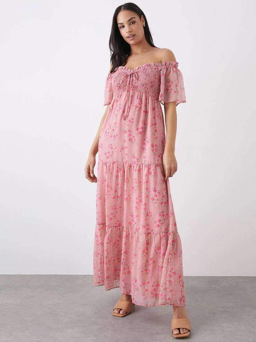 Buy DOROTHY PERKINS Floral Print Smocked Chiffon Maxi Tiered Dress Dresses for Women 24625482 Myntra
