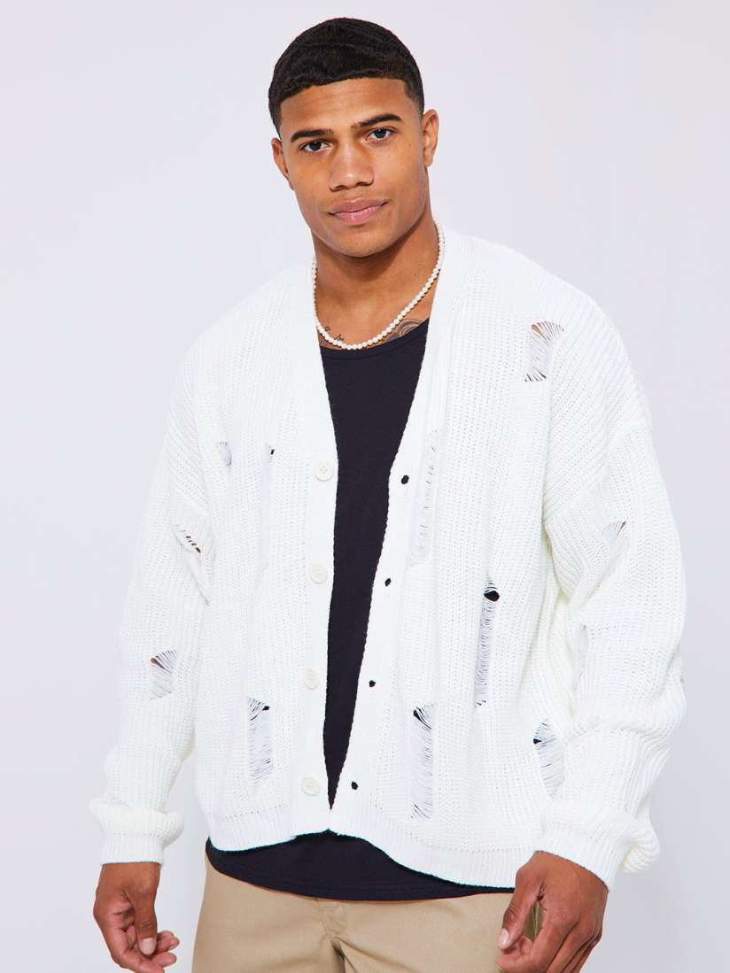 Buy boohooMAN Acrylic Boxy Fit Distressed Cardigan Sweaters for Men 24626610 Myntra