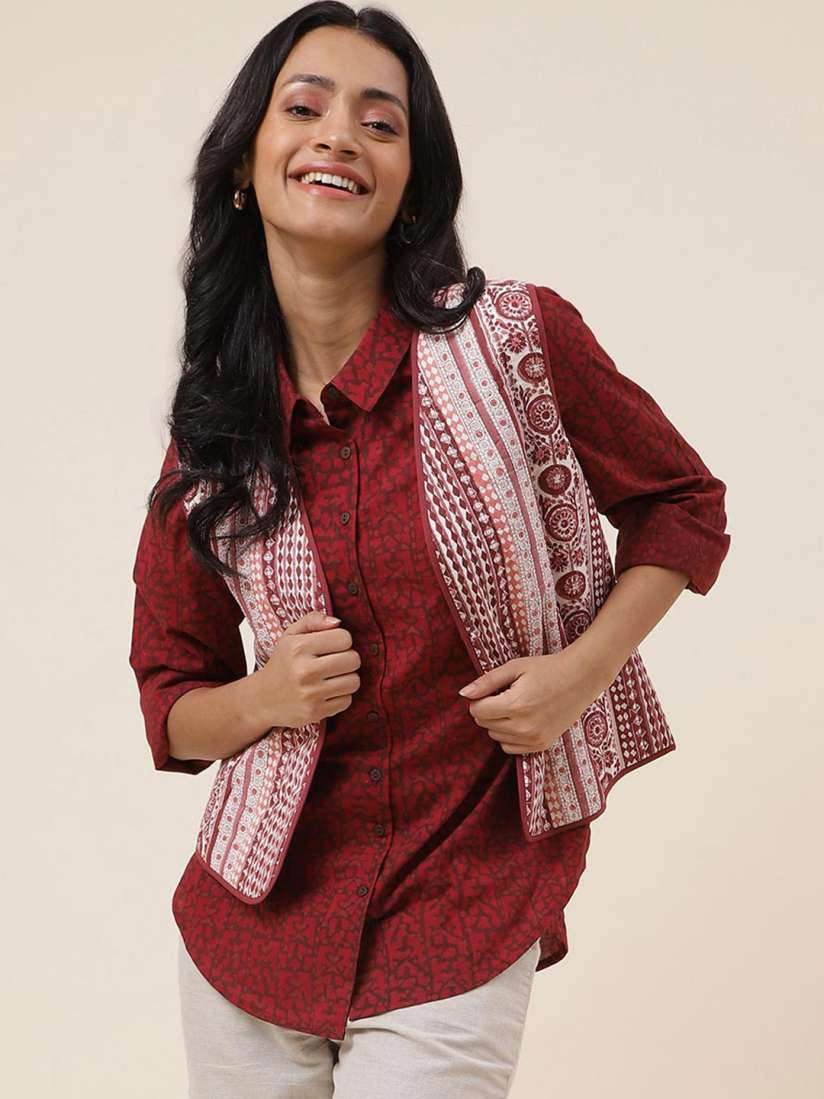 Buy Fabindia Ethnic Motifs Printed V Neck Pure Cotton Nehru Jacket Nehru Jackets for Women 24632582 Myntra