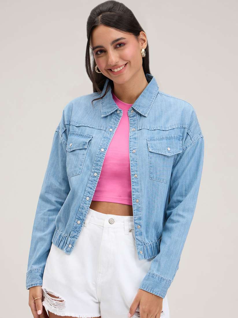 Buy 20Dresses Washed Pure Cotton Denim Jacket Jackets for Women 24637288 Myntra