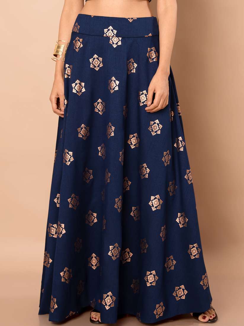 Buy INDYA Navy Blue Self Design A Line Maxi Skirt Skirts for Women 2463826 Myntra