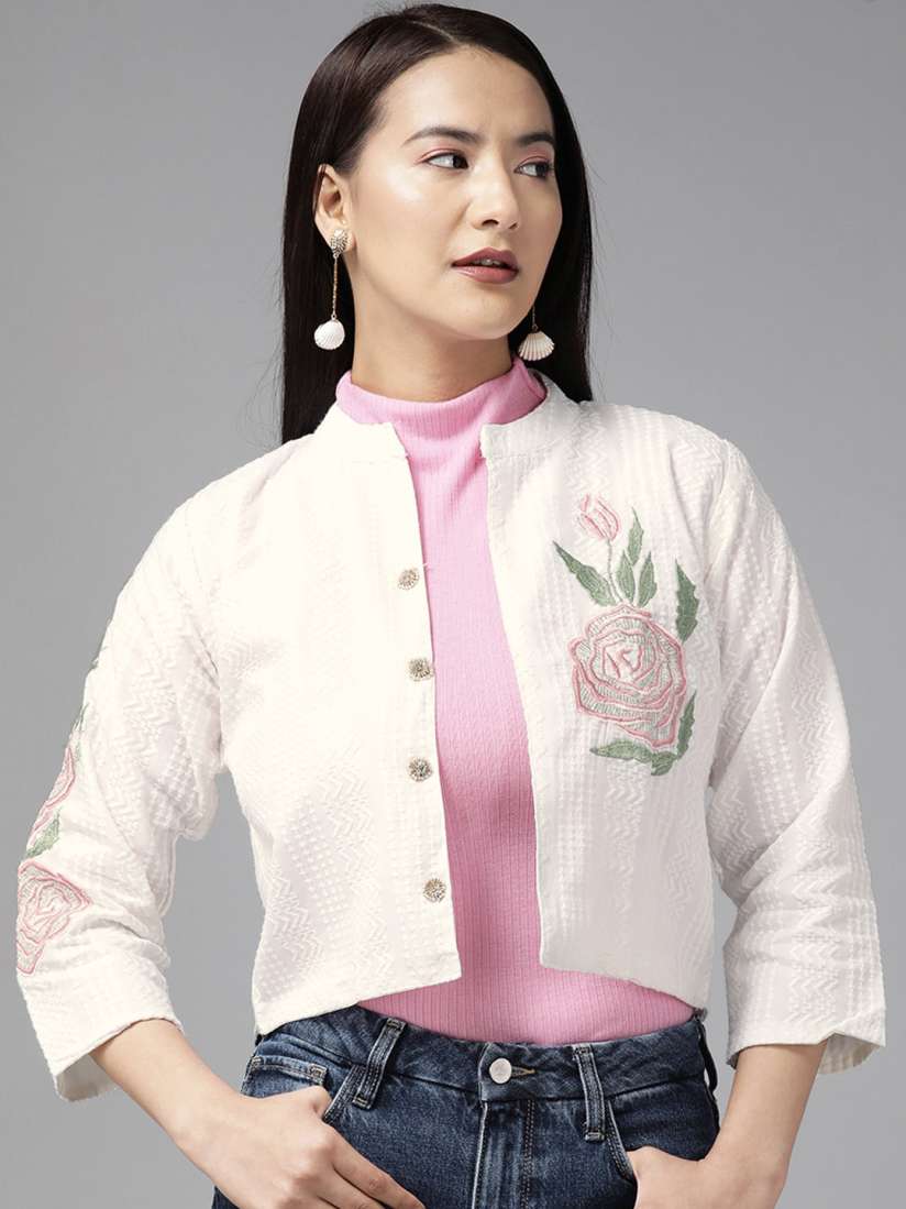 Buy BAESD Floral Embroidered Cotton Crop Tailored Jacket Jackets for Women 24638388 Myntra