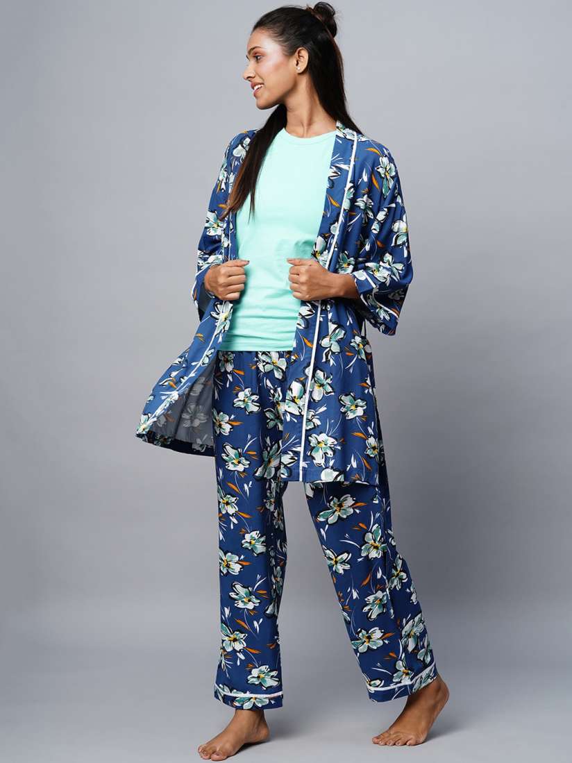 Buy Chemistry Floral Printed Longline Top With Pyjamas Night suits for Women 24639154 Myntra