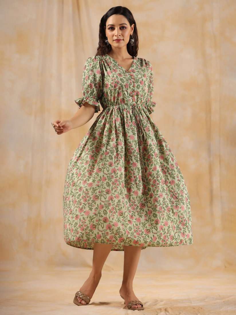 Buy Jaipur Kurti Floral Printed A Line Midi Cotton Dress Dresses for Women 24659036 Myntra