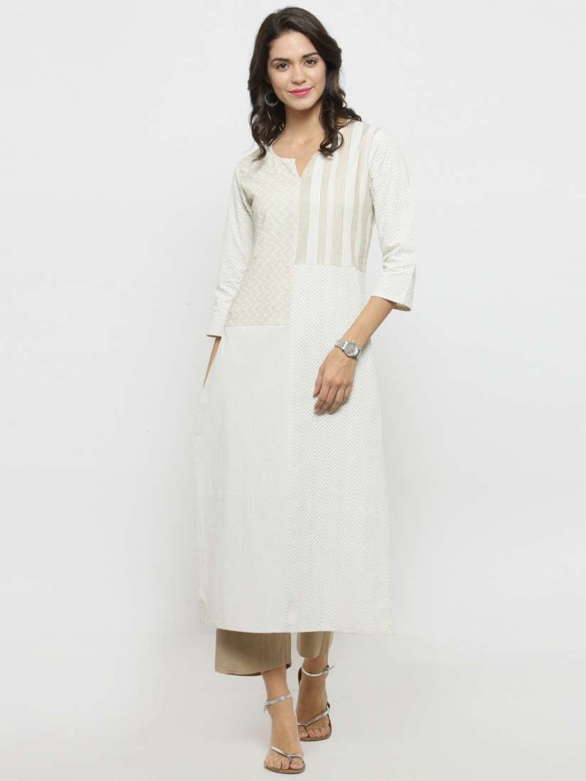 W beige printed kurta on sale