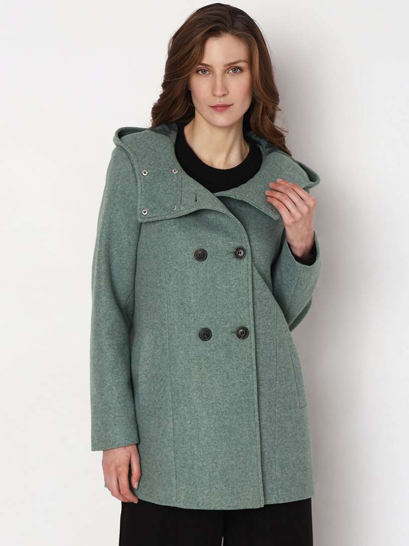 Buy Vero Moda Shawl Collar Double Breasted Hooded Peacoat Coats for Women 24666822 Myntra