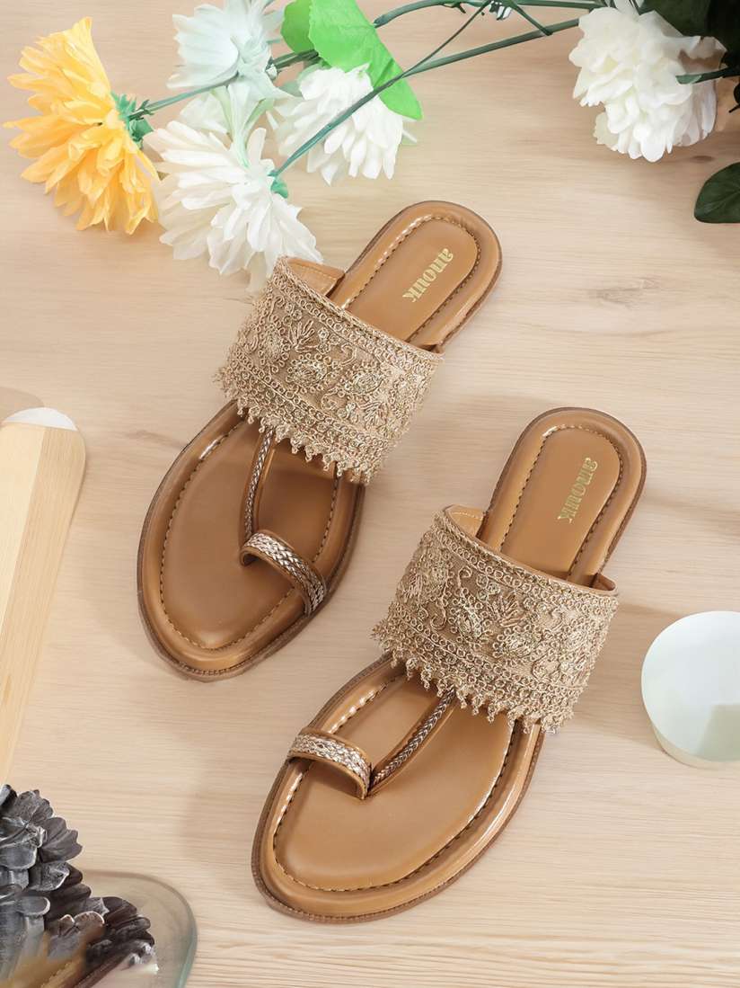 Buy Anouk Beige Ethnic Embellished One Toe Flats Flats for Women 24670160 Myntra