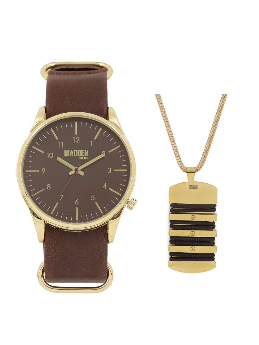 Buy Steve Madden Men Brown Gold Toned Watch Gift Set Watch Gift Set for Men 2467082 Myntra