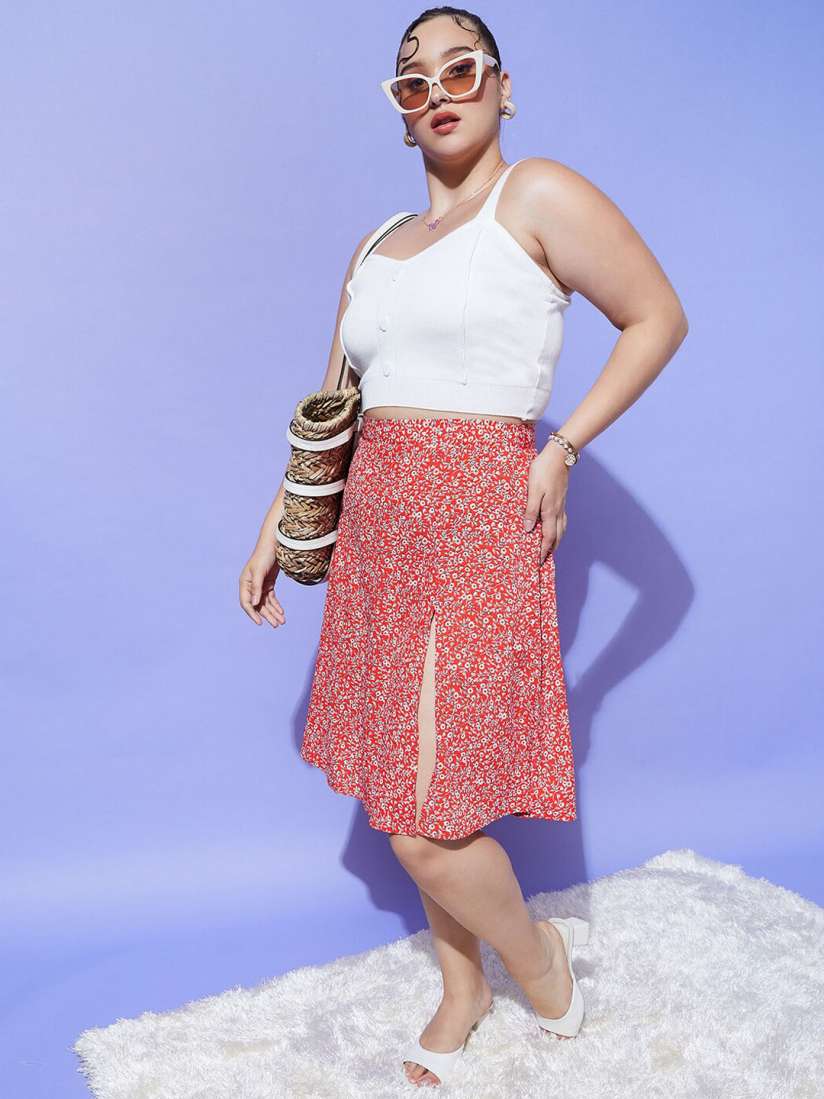 Buy Berrylush Curve Plus Size Red Floral Printed Knee Length A Line Skirt Skirts for Women 24679194 Myntra