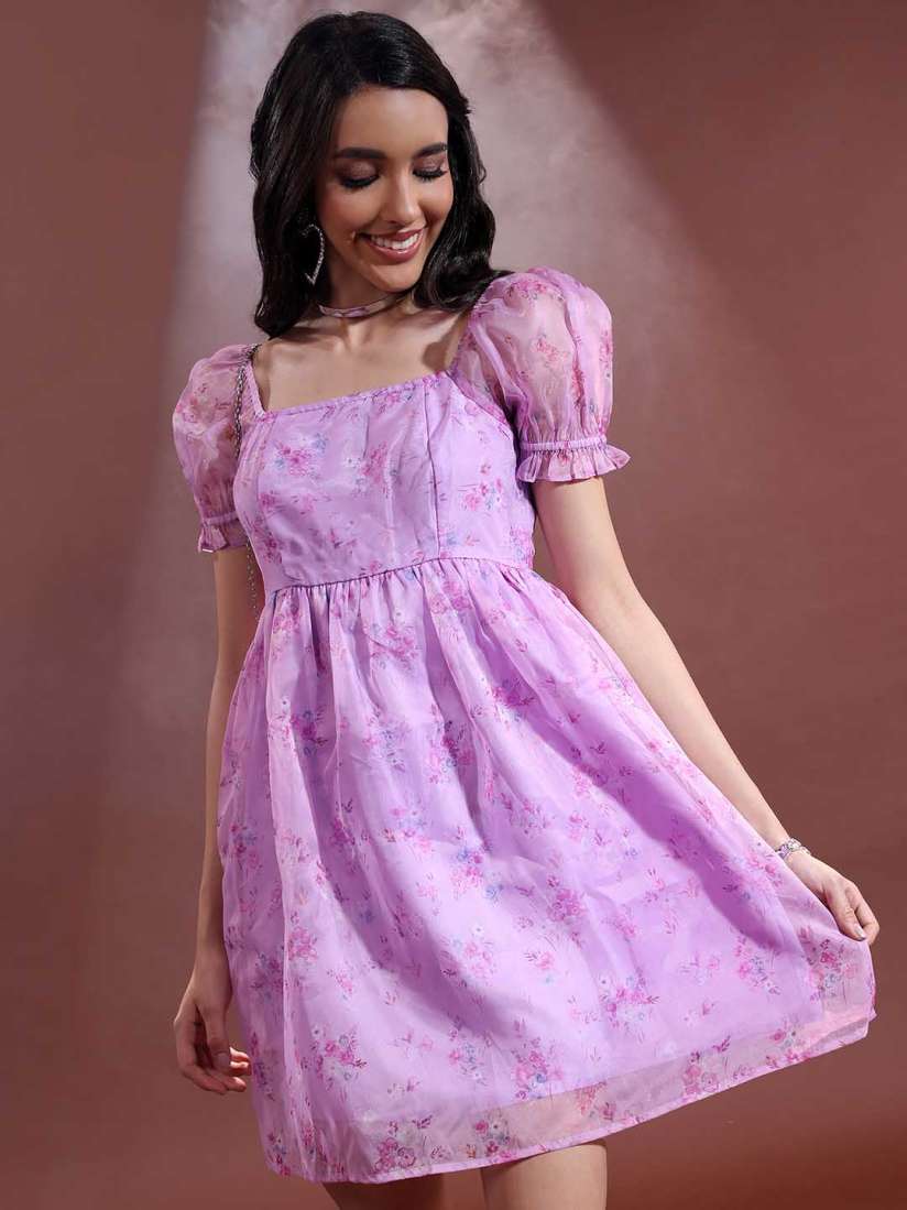 Buy Tokyo Talkies Violet Floral Print Bell Sleeve Fit Flare Dress Dresses for Women 24686170 Myntra