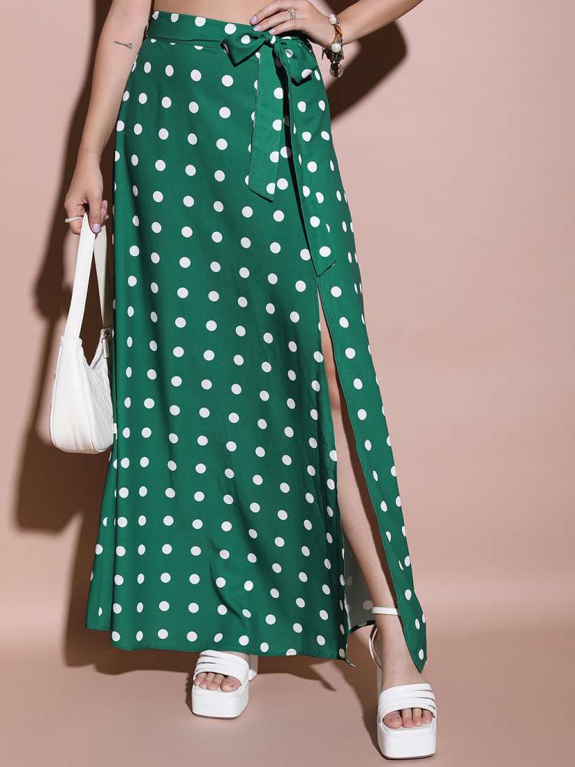 Green polka dot maxi skirt 2025