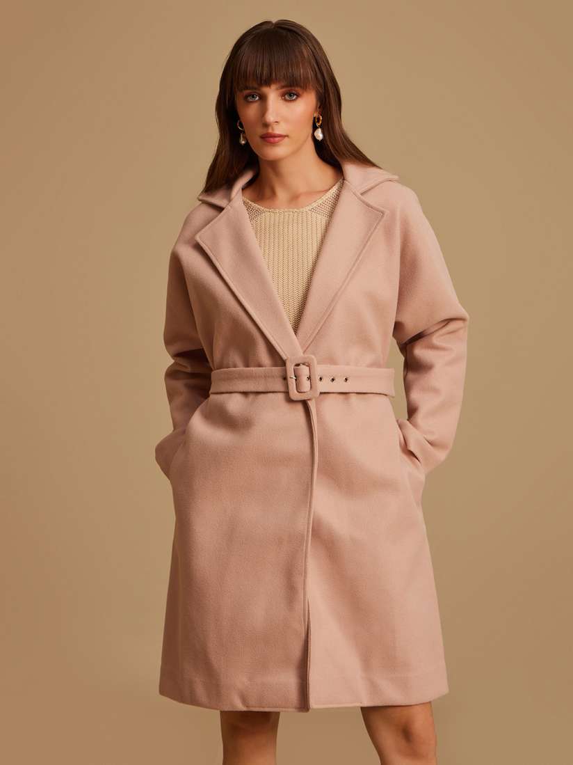 Buy Kazo Notched Lapel Collar Trench Coat With Belt Coats for Women 24699848 Myntra
