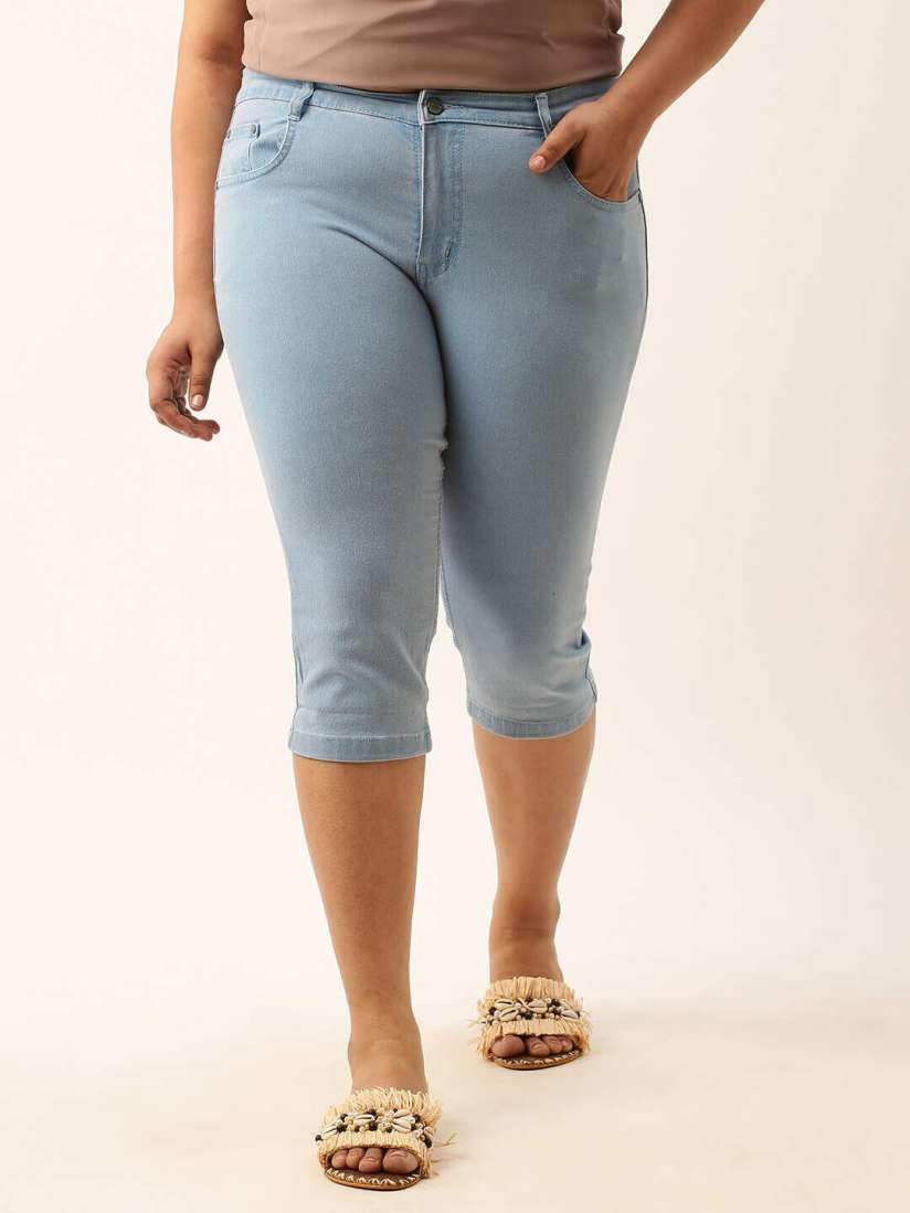 Buy Zola Plus Women Plus Size Mid Rise Stretchable Denim Capris Capris for Women 24702676 Myntra