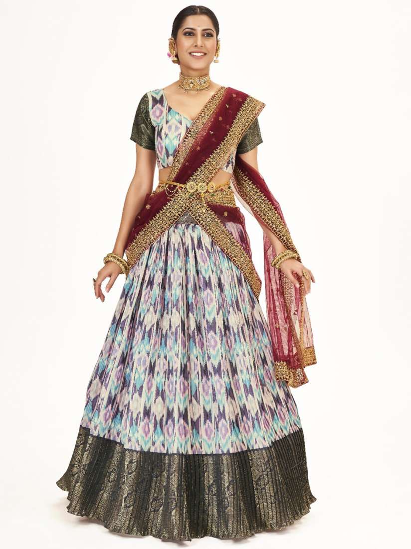Buy SHOPGARB Printed Semi Stitched Banarasi Silk Lehenga Unstitched Blouse With Dupatta Lehenga Choli for Women 24706652 Myntra