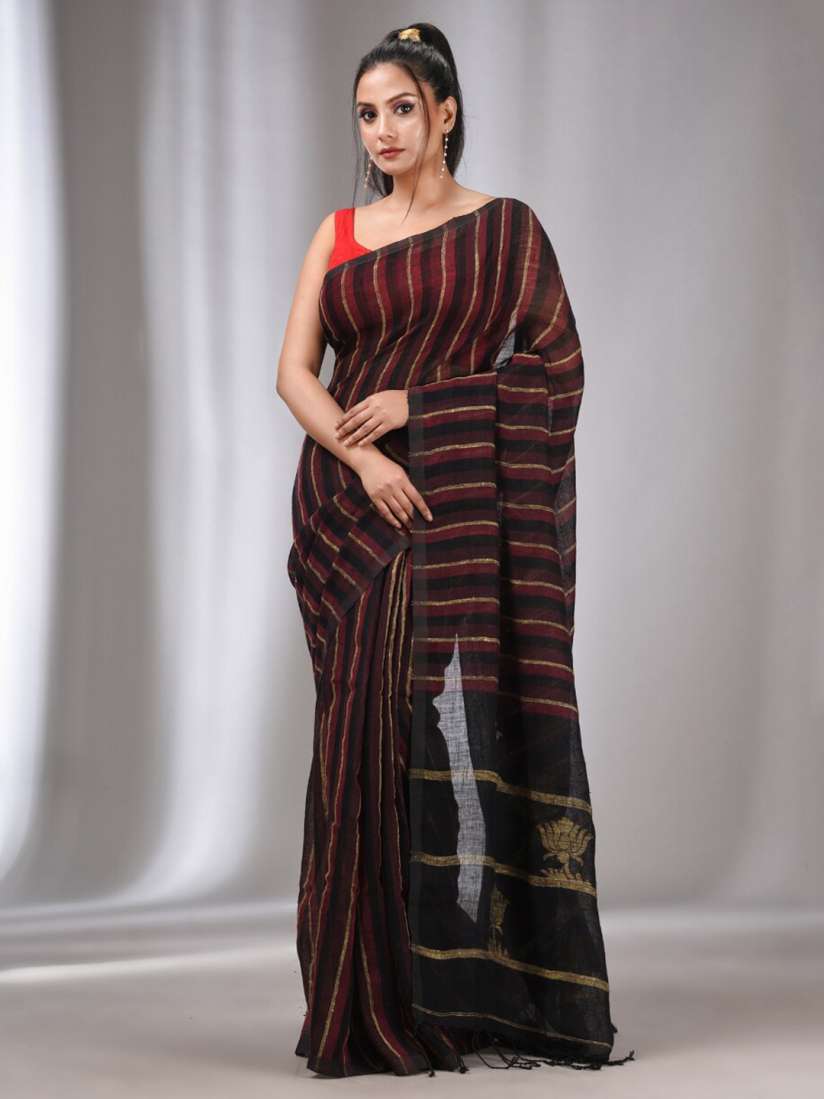 Buy Charukriti Striped Zari Pure Linen Saree Sarees for Women 24707860 Myntra