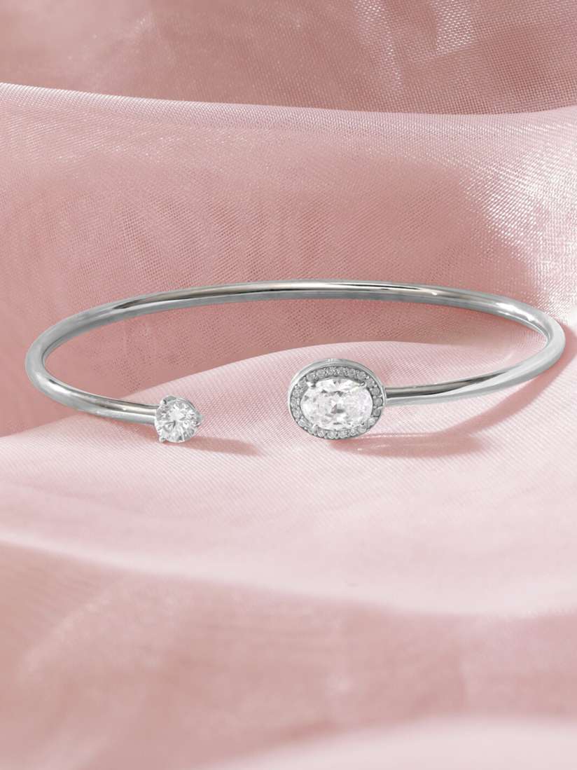 Buy Rubans Silver Rhodium Plated CZ Stone Studded 925 Sterling Silver Kada Bracelet Bracelet for Women 24708180 Myntra