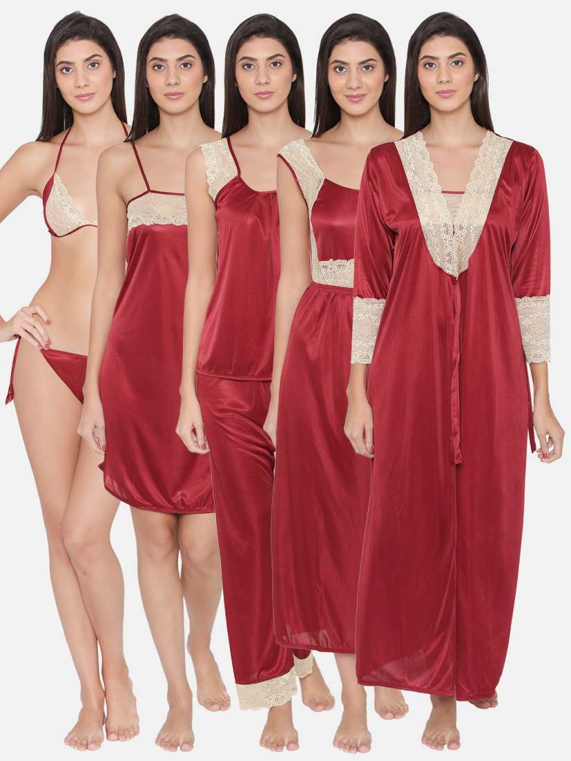 Buy Clovia Women 7 Piece Satin Solid Nightdress Nightdress for Women 2470834 Myntra