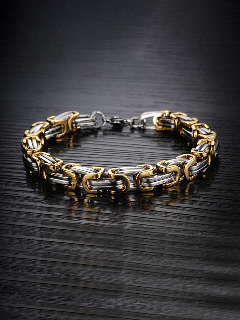 Buy Yellow Chimes Men Silver Toned Gold Toned Stainless Steel Bracelet Bracelet for Men 2471046 Myntra