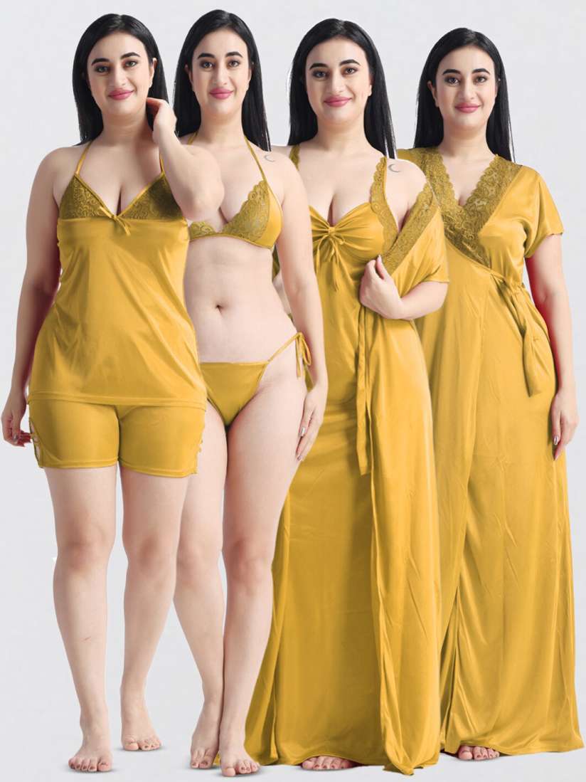 Buy NIGHT KEYS Pack Of 6 Satin Nightdress Set Nightdress for Women 24713824 Myntra