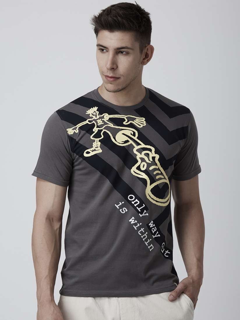 Round Neck T Shirts On Myntra The Roadster Lifestyle Co Men Grey
