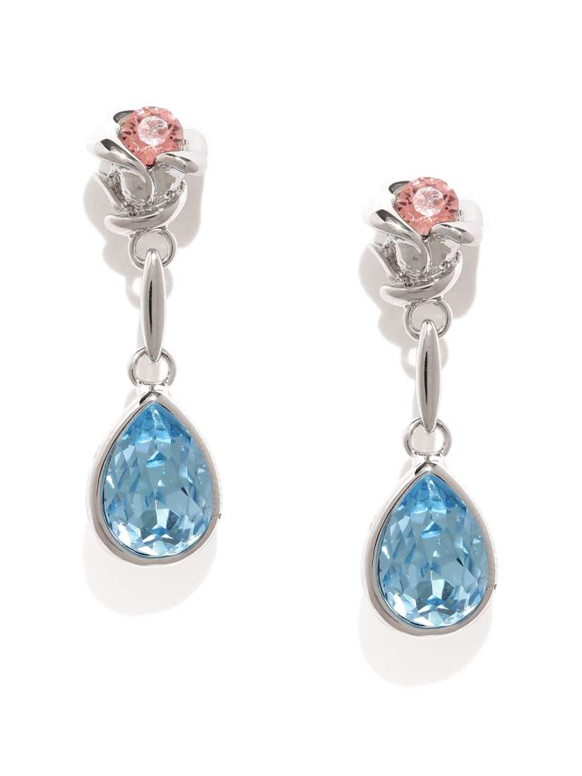 Buy Yellow Chimes Crystals from Swarovski Collection Silver Toned Blue Floral Drop Earrings Earrings for Women 2471507 Myntra