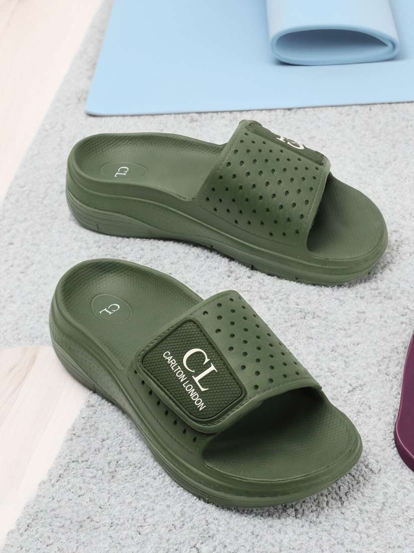 Buy Carlton London Men Textured Rubber Sliders With Velcro Closure Flip Flops for Men 24715940 Myntra