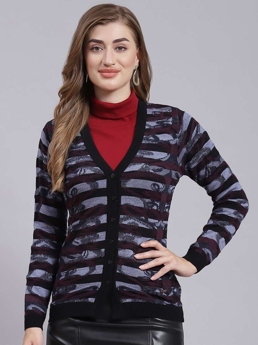 Buy Monte Carlo Striped Woollen Cardigan Sweaters for Women 24718206 Myntra