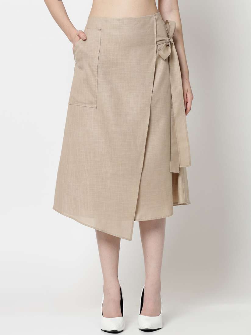 Buy OFFICE & YOU Linen Flared Knee-Length Wrap Skirt - Skirts for 