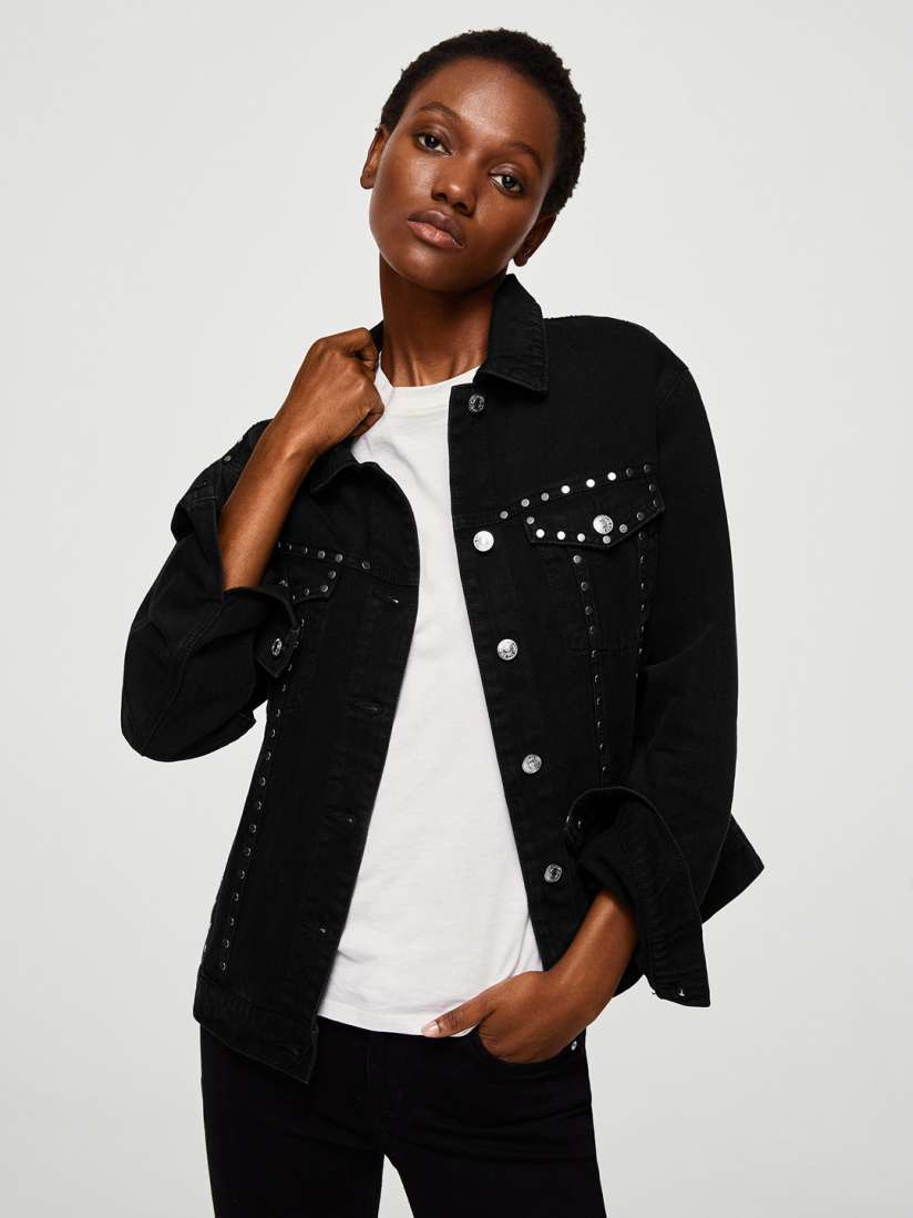 Studded black jean jacket hot sale