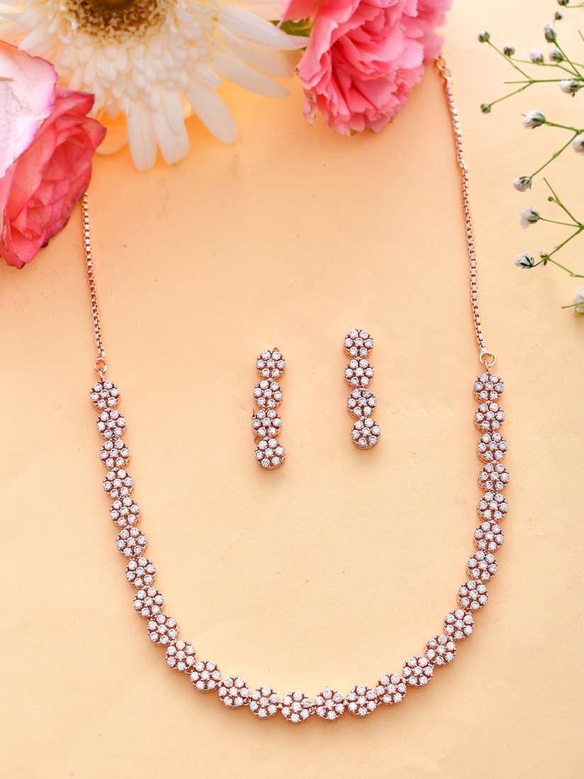 Buy Voylla Rose Gold Plated CZ Studded Jewellery Set Jewellery Set for Women 24722652 Myntra