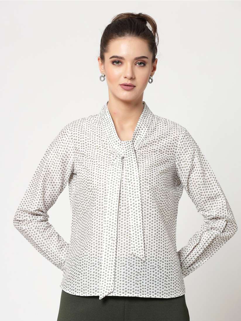 Buy OFFICE YOU Geometric Printed Tie Up Neck Shirt Style Top Tops for Women 24723332 Myntra