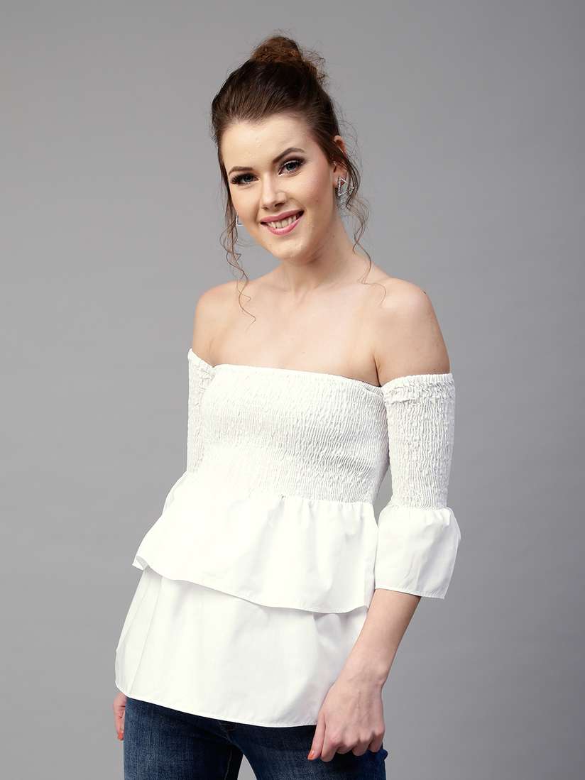 smocked bardot top