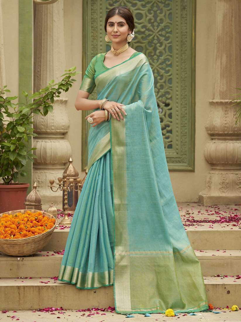 Buy Anouk Blue Gold Toned Zari Tussar Silk Saree Sarees for Women 24729976 Myntra
